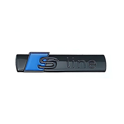 Emblème Autocollant S-Line Audi Aluminium 1.6x7cm - vue rapprochée - Becquet Voiture