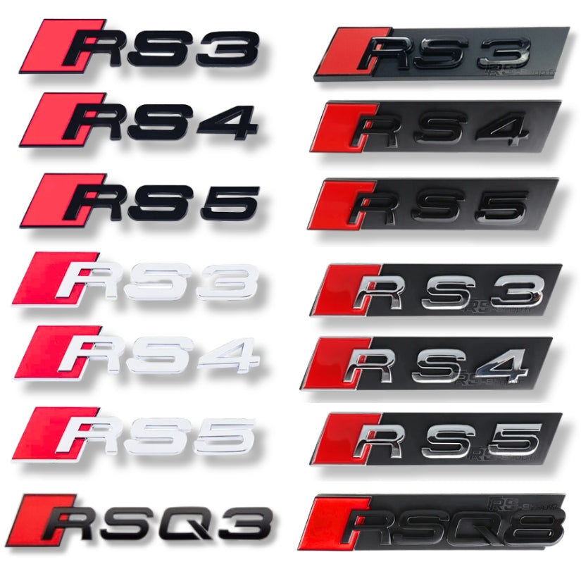 Emblème Badge Audi RS3 RS4 RS5 RS6 RS7 RSQ3 RSQ8 TTRS - vue de face - Becquet Voiture