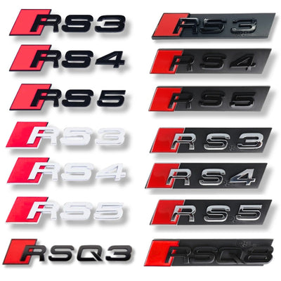 Emblème Badge Audi RS3 RS4 RS5 RS6 RS7 RSQ3 RSQ8 TTRS - vue de face - Becquet Voiture