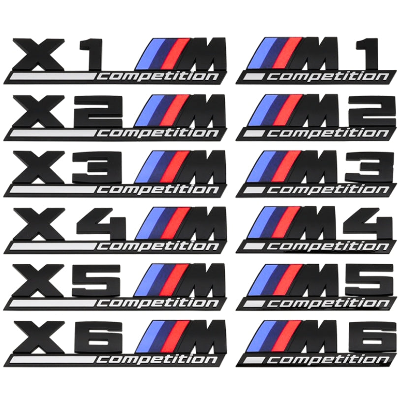 Emblème Badge Logo BMW M Competition Noir Chrome - vue de face - Becquet Voiture