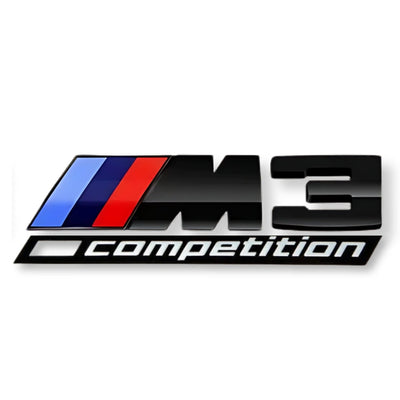 Emblème Badge Logo BMW M Competition Noir Chrome - vue de profil 2 - Becquet Voiture