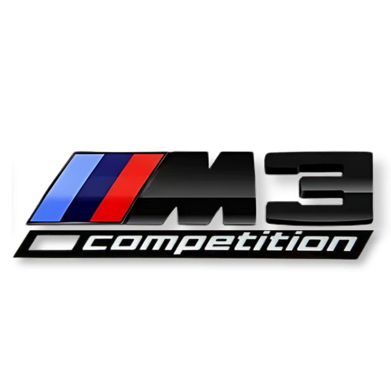 Emblème Badge Logo BMW M Competition Noir Chrome - vue de profil 2 - Becquet Voiture
