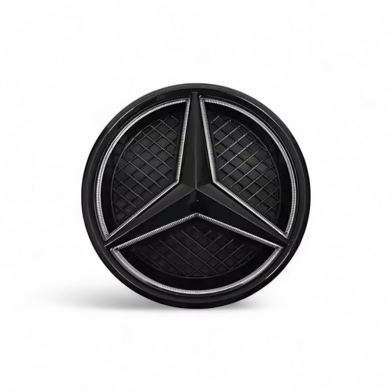 Emblème Calandre Mercedes-Benz Étoilé Lumineux LED Noir Brillant - vue rapprochée - Becquet Voiture
