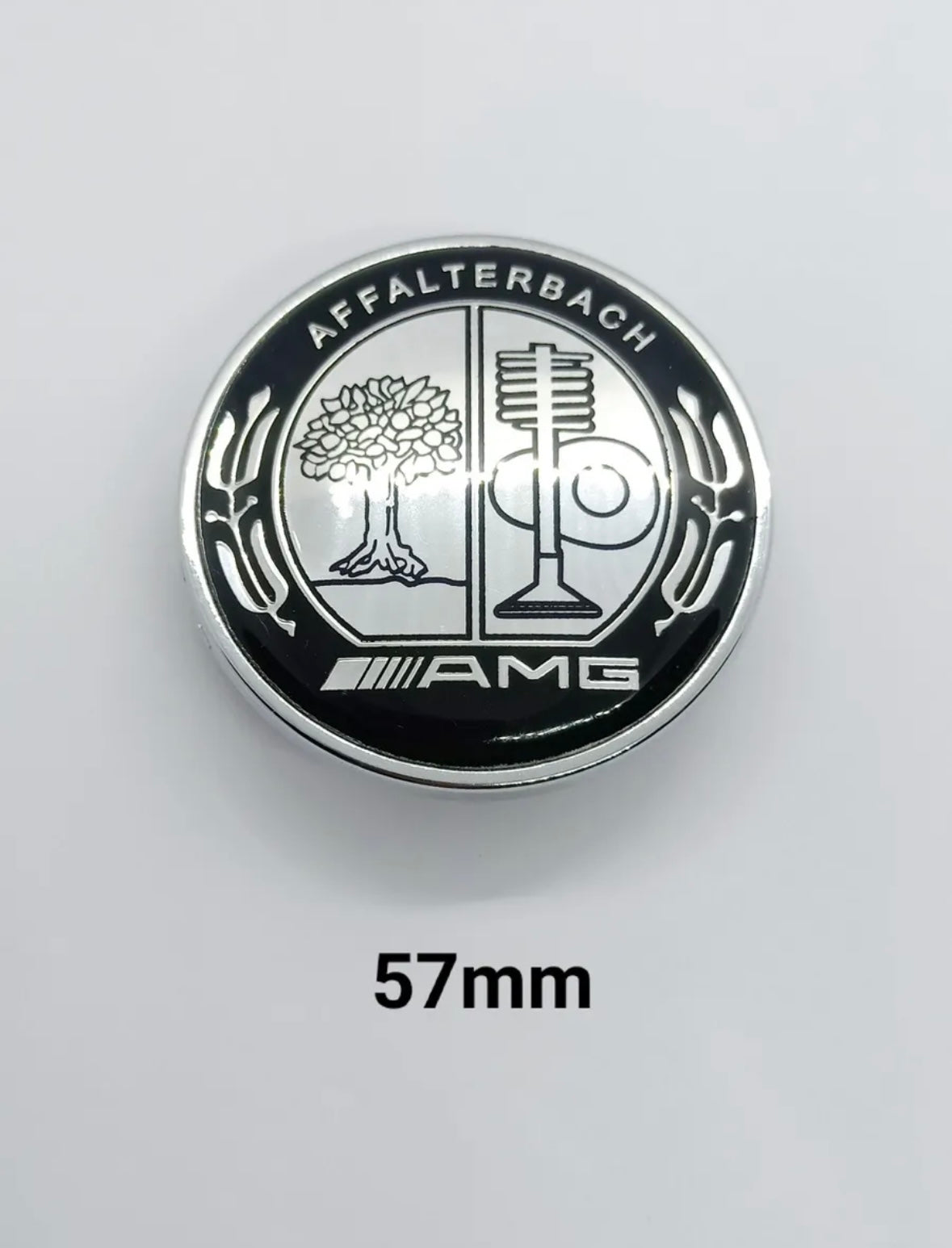 Emblème Capot Mercedes AMG 57mm Classe C E CLK S - vue de face - Becquet Voiture