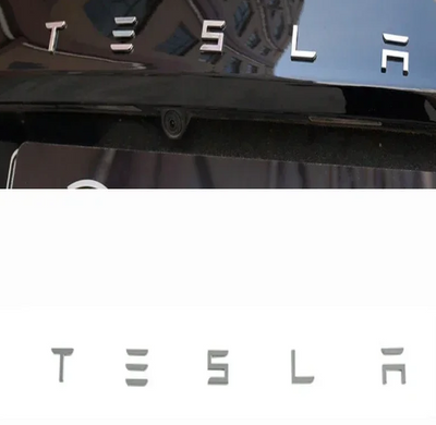 Emblème Capot Tesla ABS Noir ou Argent 48.7cm - vue de profil - Becquet Voiture