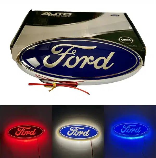 Emblème Ford LED Lumineux 4D pour F150 et Focus - vue de face - Becquet Voiture