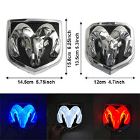 Emblème LED Dodge Ram lumineux pour calandre et hayon - Chrome - vue de profil - Becquet Voiture