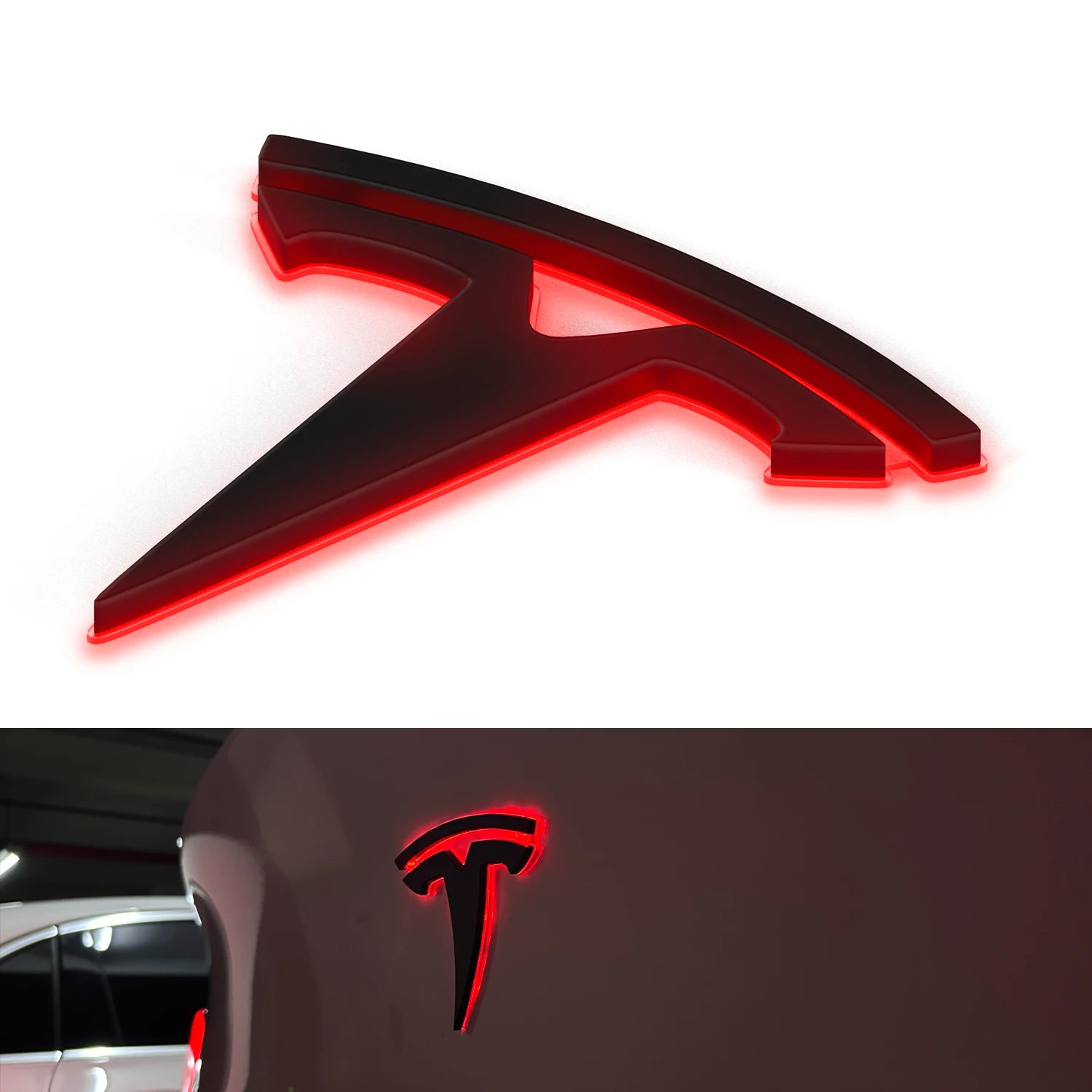 Emblème LED Tesla Coffre Model 3 Y X S Frein - vue de face - Becquet Voiture