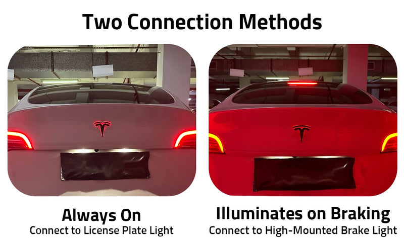 Emblème LED Tesla Coffre Model 3 Y X S Frein - vue rapprochée - Becquet Voiture