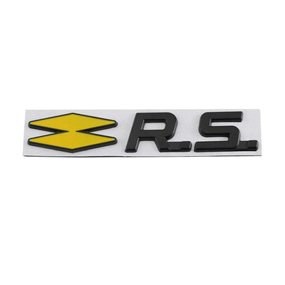 Emblème Logo RS Renault Noir Chrome Rouge Jaune - vue arrière - Becquet Voiture