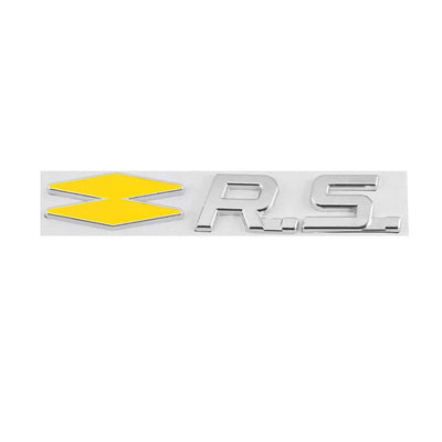 Emblème Logo RS Renault Noir Chrome Rouge Jaune - vue de trois-quarts - Becquet Voiture