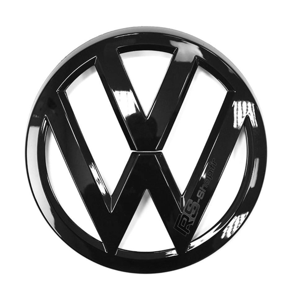 Emblème Logo VW Noir 3D Brillant Mat Carbone Golf Polo - vue de face - Becquet Voiture