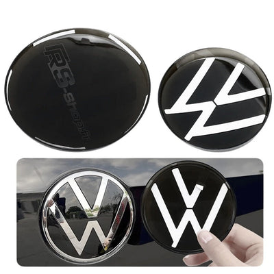 Emblème Logo VW Noir Blanc Golf 6 7 8 Polo T-Roc - vue rapprochée - Becquet Voiture