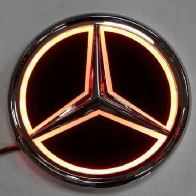 Emblème Lumineux Mercedes LED Calandre 18,5cm 12V Bleu Rouge Blanc - vue de trois-quarts - Becquet Voiture