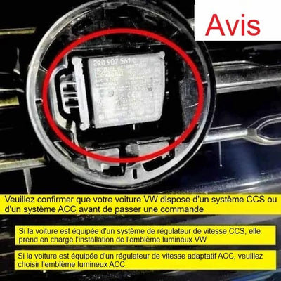 Emblème Lumineux Volkswagen LED 137 147 155mm ACC Étanche - vue de profil - Becquet Voiture