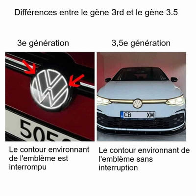Emblème Lumineux VW Jetta LED 12V Étanche Compatible Radar - vue de trois-quarts - Becquet Voiture