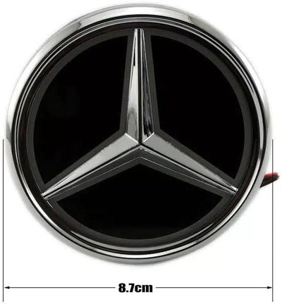 Emblème Mercedes Lumineux LED arrière 8,7×8,7 cm 12V Bleu/Rouge/Blanc - installé sur véhicule - Becquet Voiture