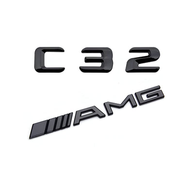 Emblèmes coffre noirs Mercedes Classe C lettres AMG - vue arrière - Becquet Voiture
