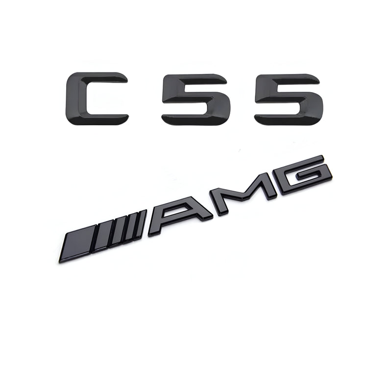 Emblèmes De Coffres Noirs Logos Mercedes Classe C AMG C180 - vue de trois-quarts - Becquet Voiture