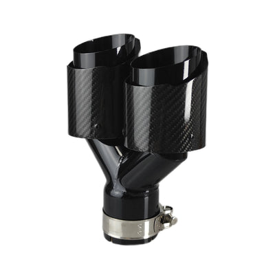 Embout d'Échappement Carbone Universel Double Sortie - vue de trois-quarts - Becquet Voiture
