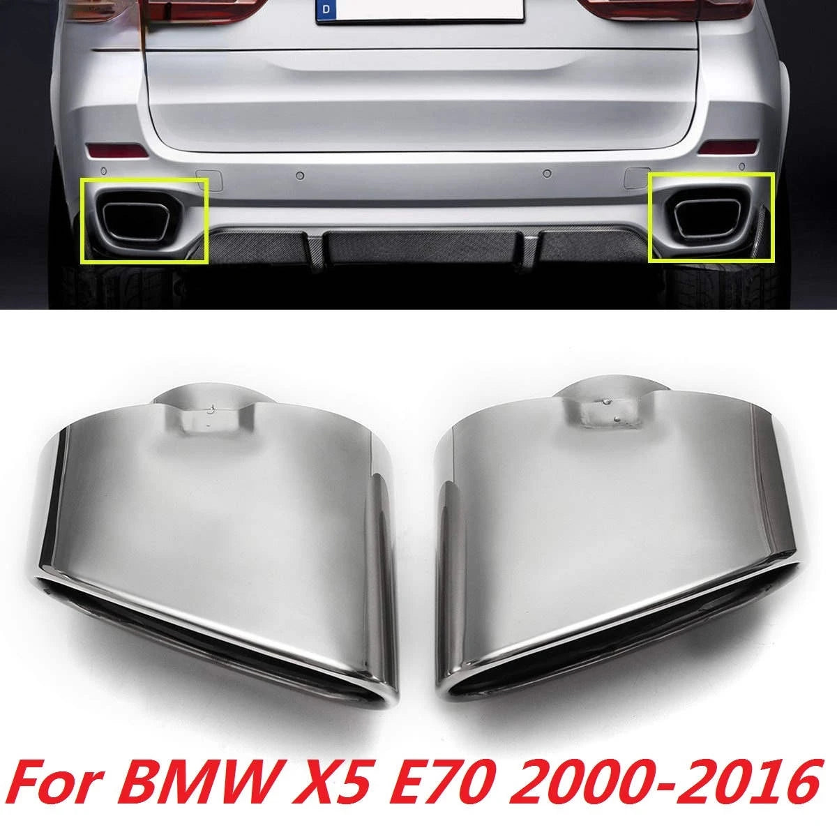 Embout d'Échappement Chromé BMW X5 E70 2000-2016 - vue de face - Becquet Voiture