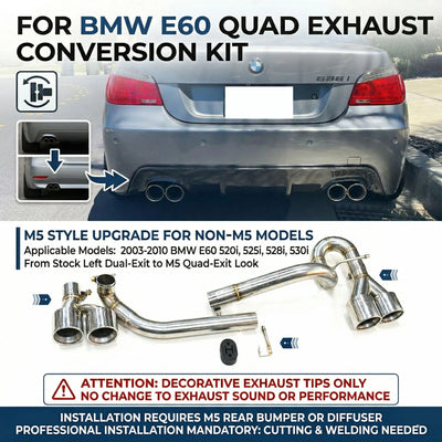 Embout d'Échappement Quadruple BMW Série 5 E60 - vue de face - Becquet Voiture