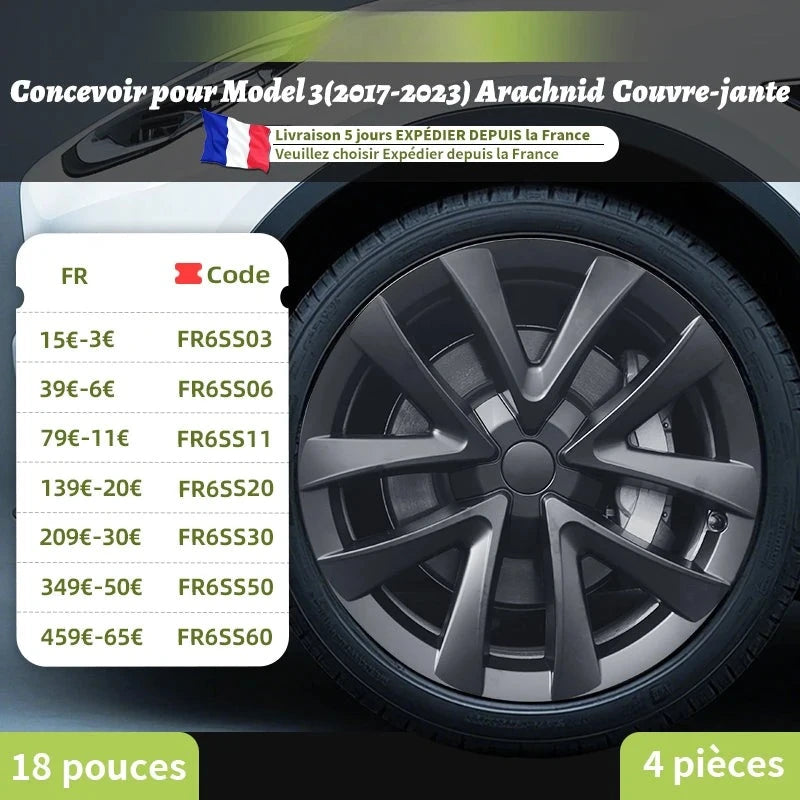 Enjoliveurs 18 Pouces Tesla Model 3 2017-2023 - vue de face - Becquet Voiture
