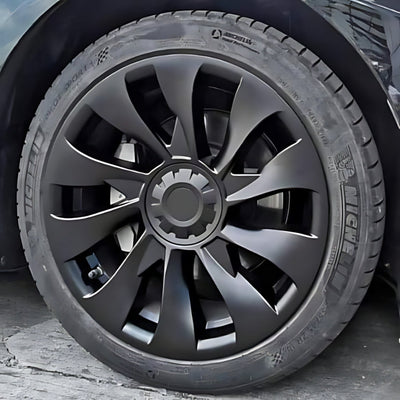 Enjoliveurs Rouges Tesla Model 3 / Y Noir Mat 18 - vue de profil - Becquet Voiture