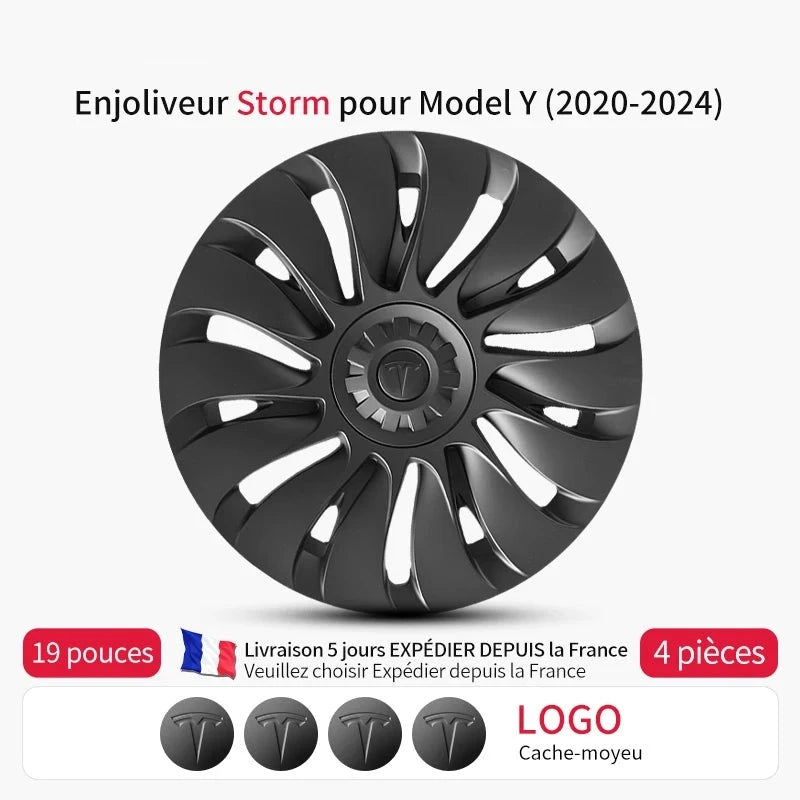 Enjoliveurs Style Storm Tesla Model Y 19 Pouces 2020-2024 - vue de face - Becquet Voiture