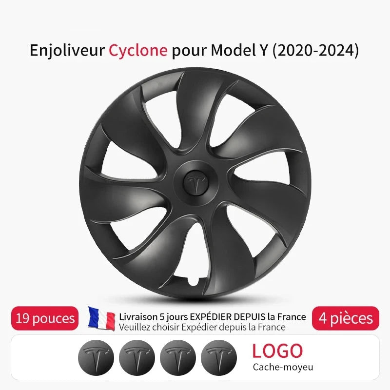 Enjoliveurs Tesla Model Y 19 Pouces 2020-2024 (Lot de 4) - vue de face - Becquet Voiture