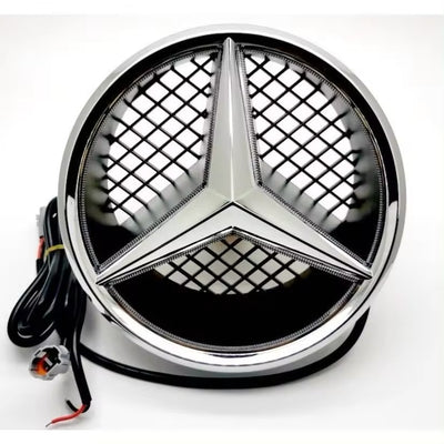 Étoile logo Mercedes LED bleu calandre - vue de profil - Becquet Voiture