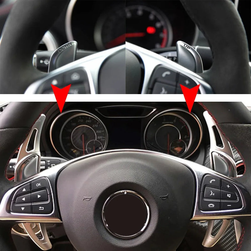 Extension palette au volant Carbone Mercedes Classe A45S W177 - vue de trois-quarts - Becquet Voiture