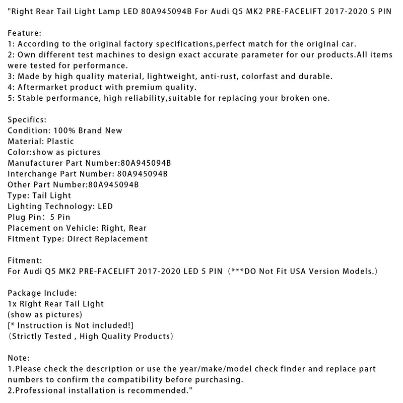 Right LED Taillight Audi Q5 MK2 2017-2020 Ref 80A945094B - in use - Becquet Voiture