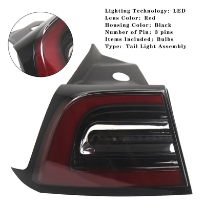 Feu Gauche LED Extérieur Tesla Model 3 2017-2023 1077399-00 - vue de profil - Becquet Voiture