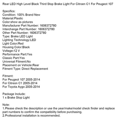 Feu Stop Arrière Haut LED Noir 12V Pour Citroën C1 Peugeot 107 - packshot studio - Becquet Voiture