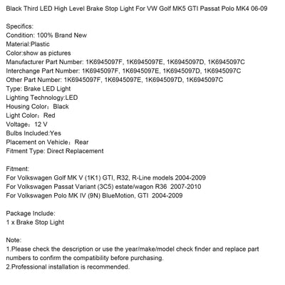 Feu Stop LED Noir Haut Niveau VW Golf MK5 GTI Passat Polo - vue de profil 2 - Becquet Voiture
