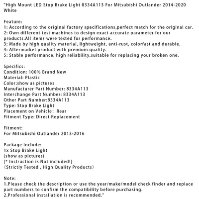 Feu Stop LED Surélevé Blanc 8334A113 Mitsubishi Outlander - vue arrière 2 - Becquet Voiture
