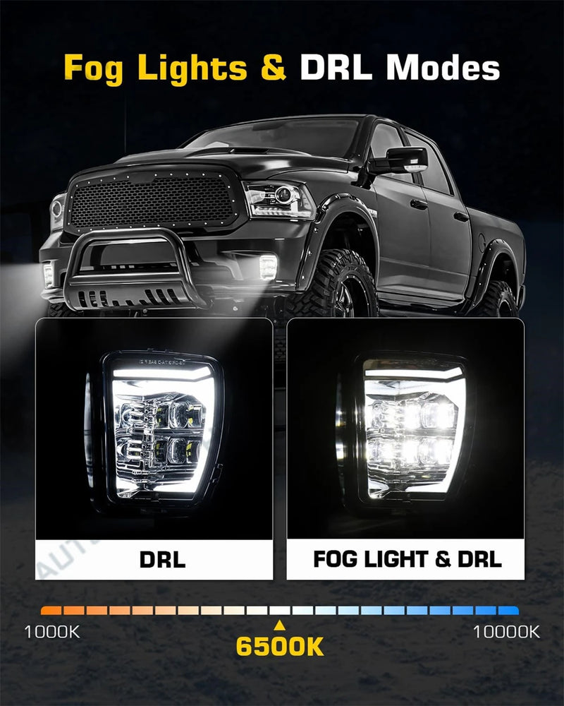 Feux Antibrouillard LED Dodge Ram 1500 2013-2022 DRL Diurne - vue arrière - Becquet Voiture