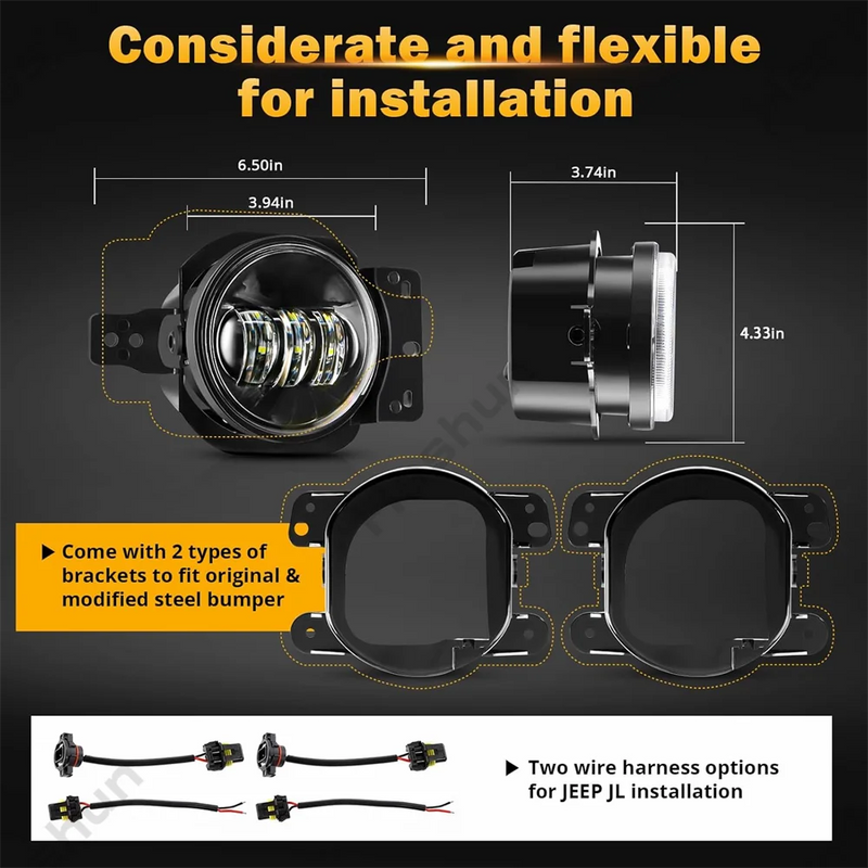Feux Antibrouillard LED Jeep Wrangler JL Rubicon - packshot studio - Becquet Voiture
