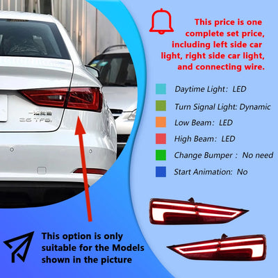 Feux Arrière LED Audi A3 2013-2020 Dynamiques S-Line - vue rapprochée - Becquet Voiture