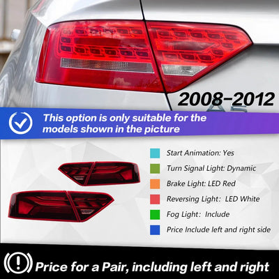 Feux Arriere LED Audi A5 S5 2008-2020 4 Pieces - vue de dessus - Becquet Voiture