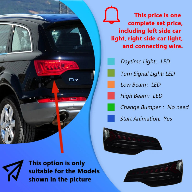 Audi Q7 2006-2015 LED Taillights with Start-up Animation - close-up view - Becquet Voiture