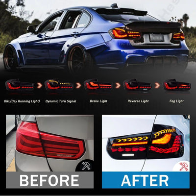 Feux Arrière LED BMW Série 3 F30 F80 Animation Bleue - vue arrière - Becquet Voiture