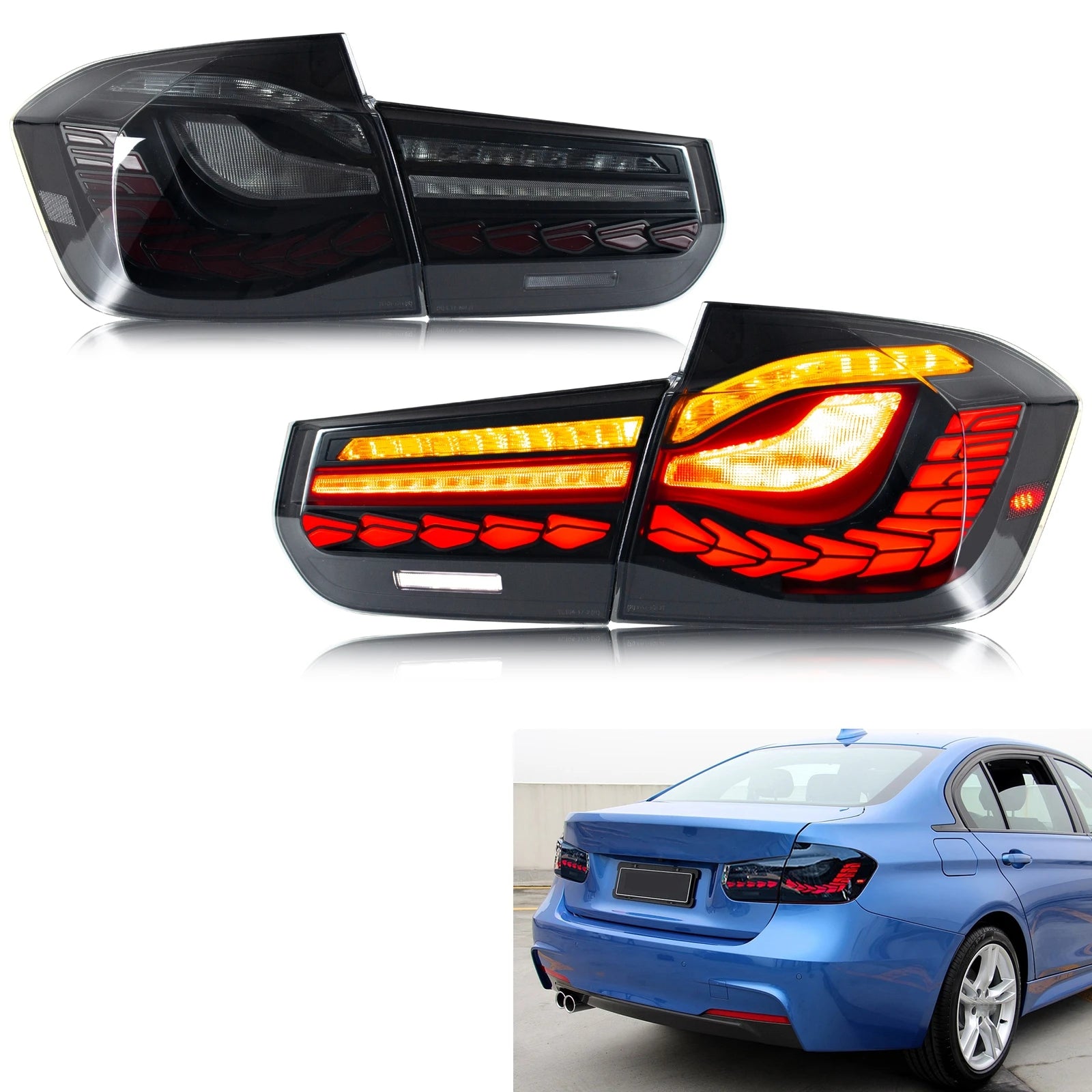 Feux Arrière LED BMW Série 3 F30 F80 M3 2011-2018 - vue de face - Becquet Voiture