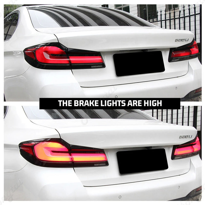 BMW 5 Series F10 F18 (2011-2017) Dynamic LED Taillights Pair - three-quarter view - Becquet Voiture