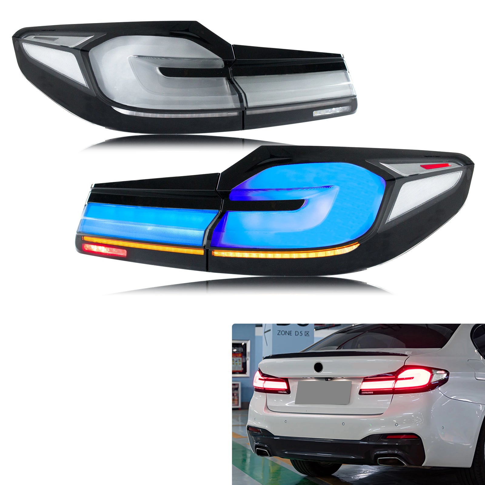 Feux Arrière LED BMW Série 5 G30 F90 M5 2017-2020 Berline - vue de face - Becquet Voiture