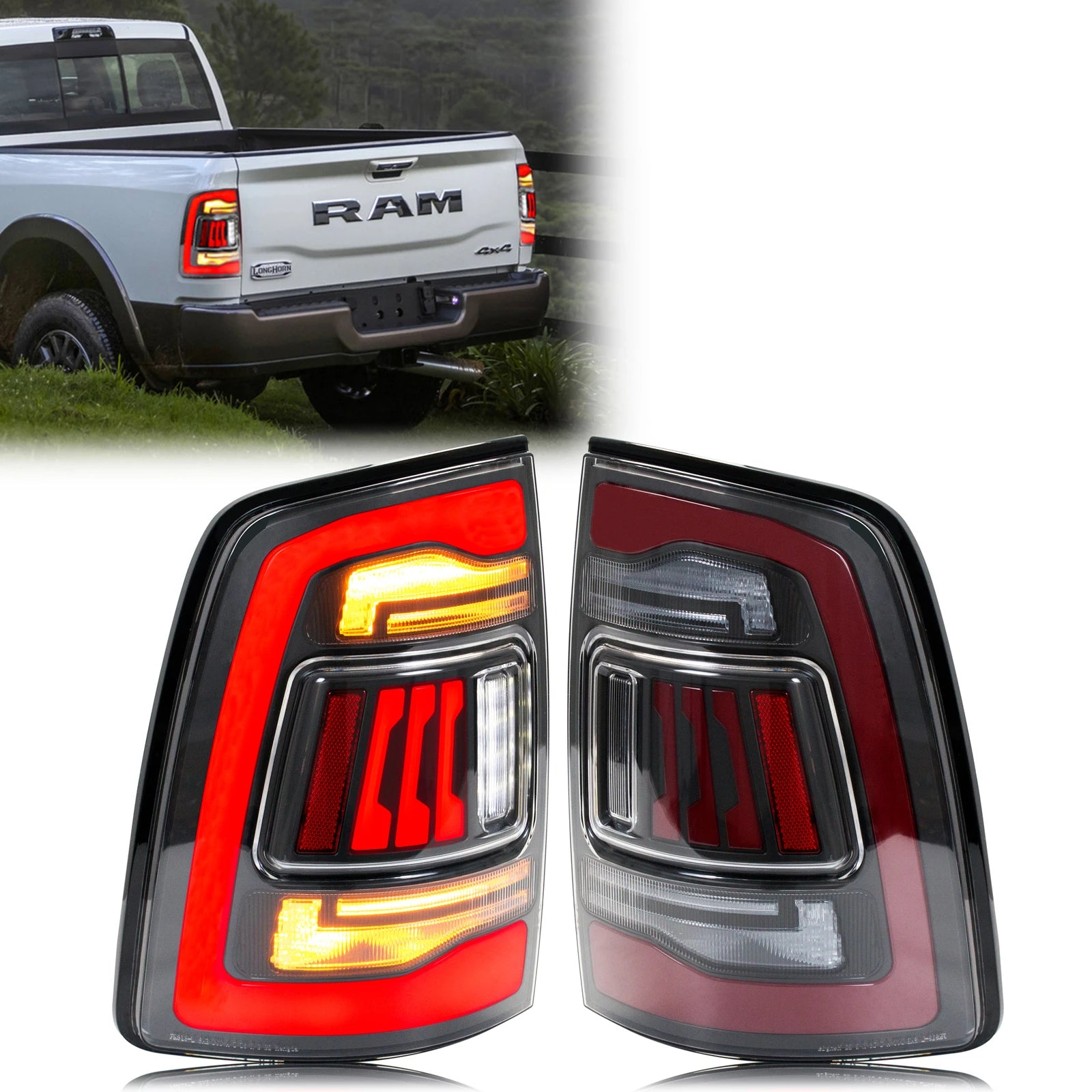 Feux Arrière LED Dodge RAM 1500 2500 3500 2009-2018 - vue de face - Becquet Voiture