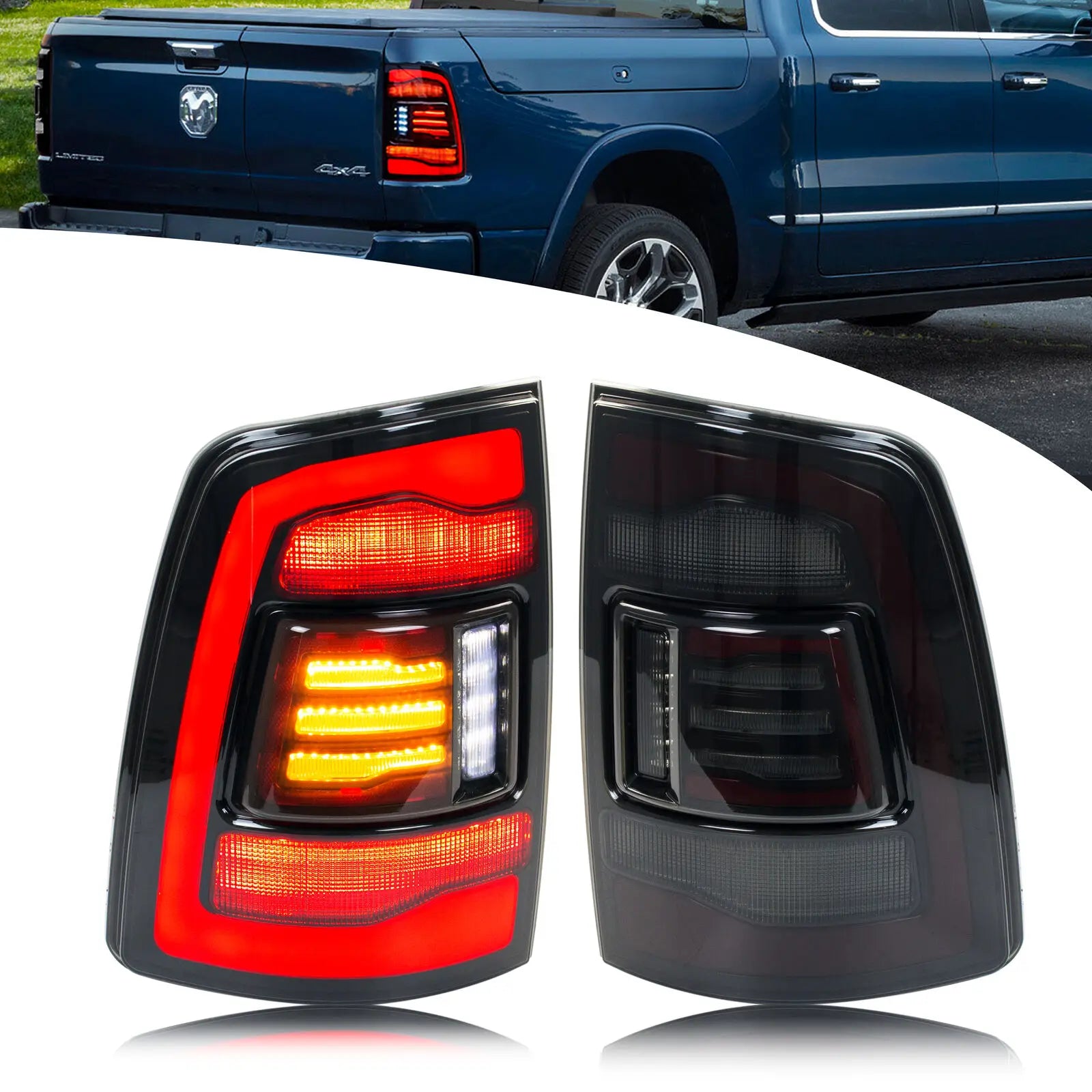 Feux Arrière LED Dodge RAM 1500 2500 3500 Clignotants Séquentiels - vue de face - Becquet Voiture