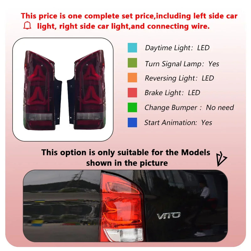 Feux Arrière LED Dynamiques Mercedes Vito W447 2016-2024 - détail du montage - Becquet Voiture