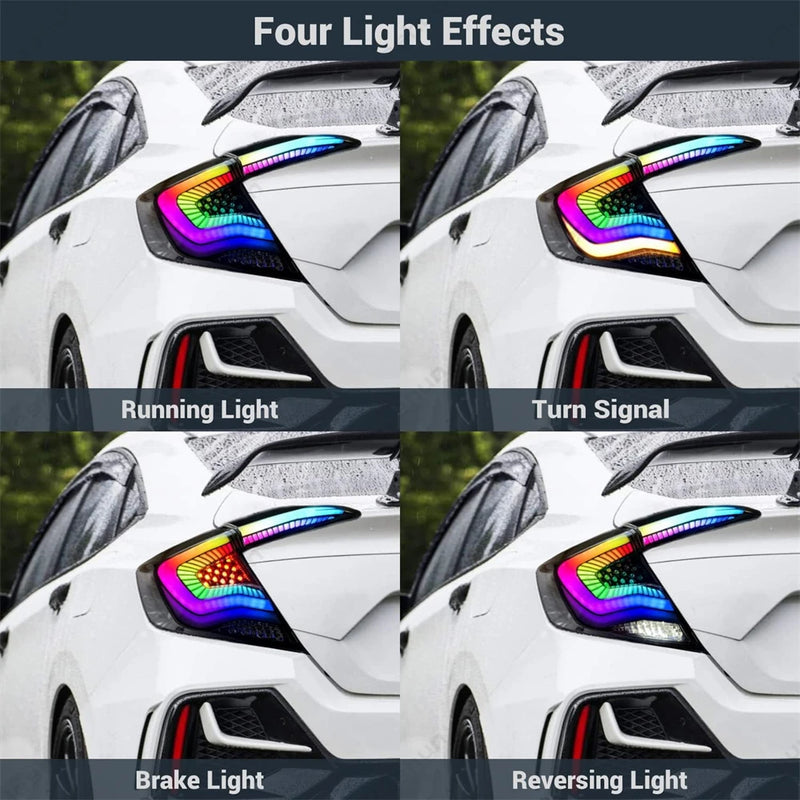Feux Arrière LED Honda Civic 2016-2021 RGB Séquentiels - vue de trois-quarts - Becquet Voiture